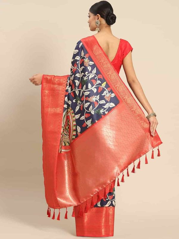 Navy Blue Women's Kanjeewaram Digital Printed Saree