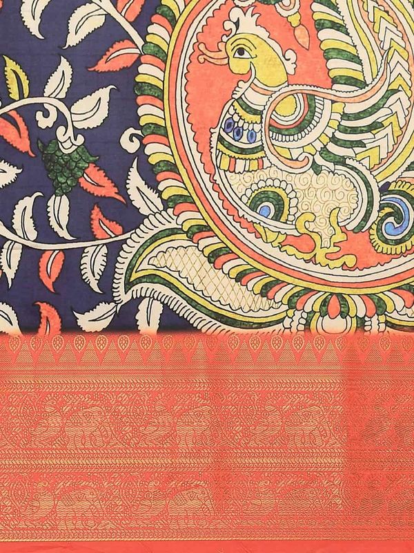 Navy Blue Women's Kanjeewaram Digital Printed Saree