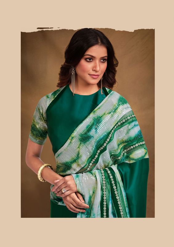 Rama Designer Embroidery & Stone Work Satin Crepe Saree