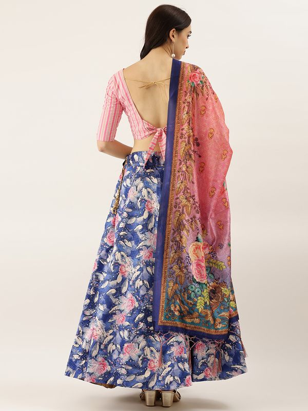 Digital Print Satin Silk Fabric Stitched Lehenga Choli With Jequared Blouse and Assami Silk Thread Work Dupatta For Women and Girls In Festive Party And Traditional Wear