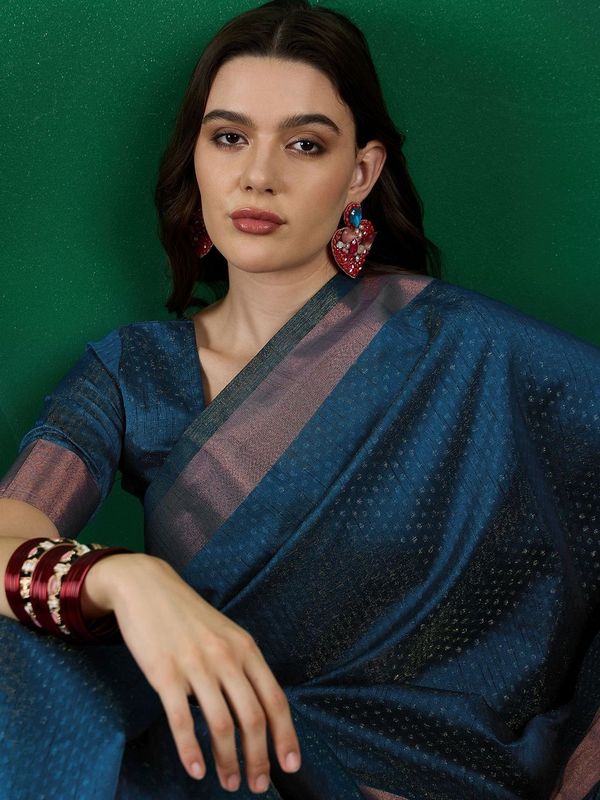 Teal Wevon Designer Khadi Organza Saree