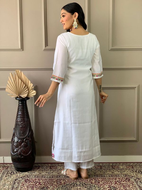 White Chanderi Silk Straight Kurta