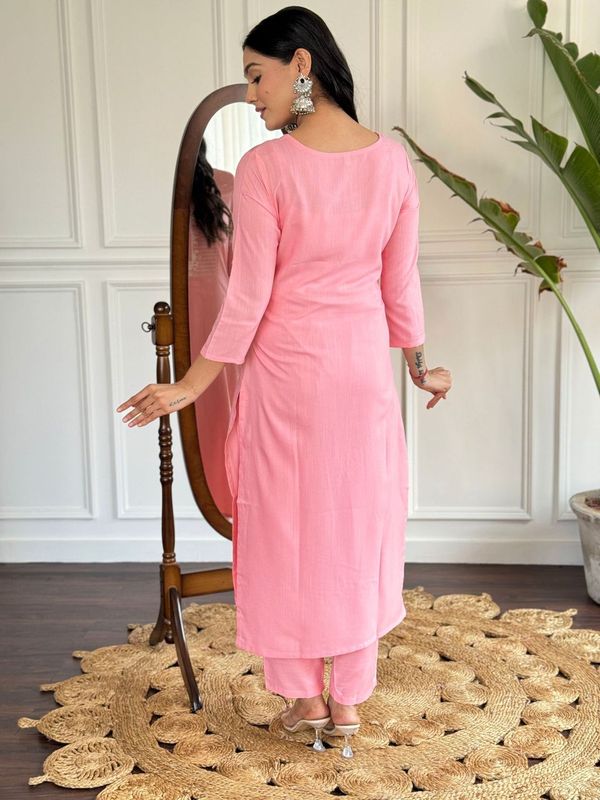 Women Embroidered Straight Kurta with Pant And Printed Dupatta Sets
