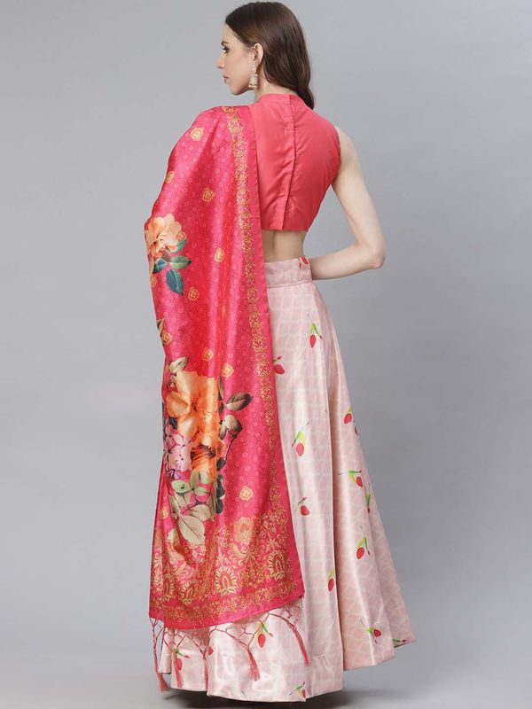 Ethnic Motifs Digital Print Shiney Satin Croptop Lehenga Choli With Blouse For Women and Girls