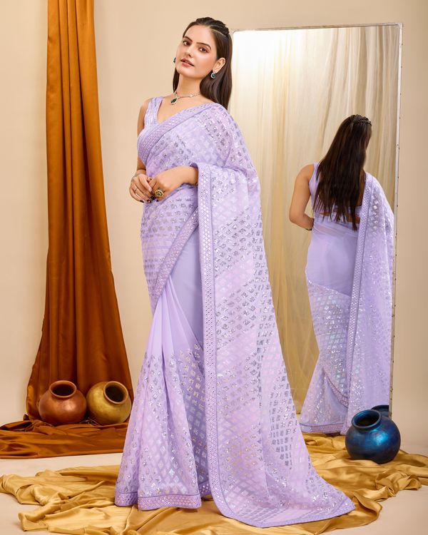 Voilet Designer Sequance Embroidery Work Georgette Saree
