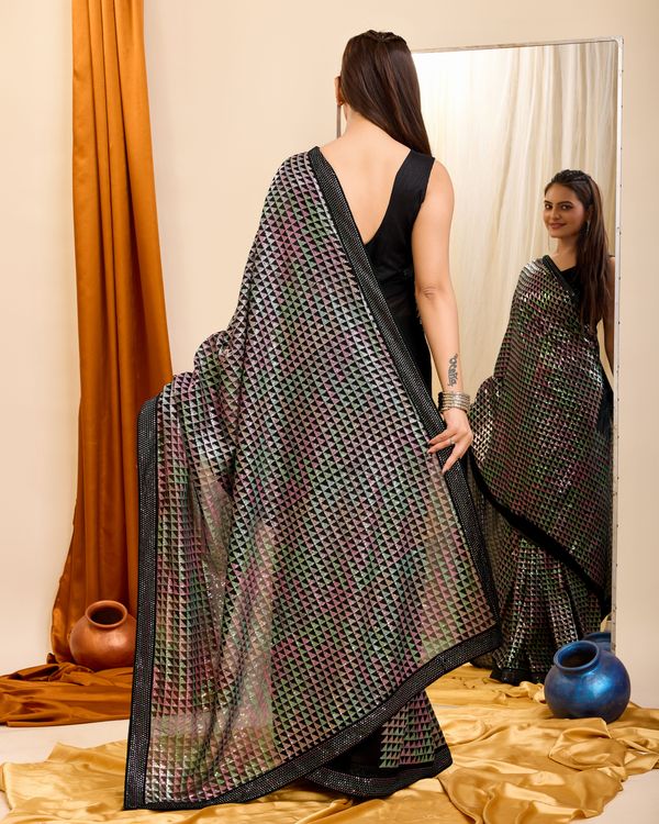 Black Heavy Sequance Embroidery Work Georgette Saree