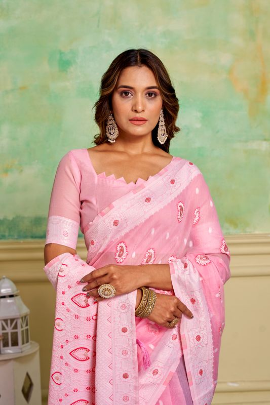 Pink Wevon Designer Cotton Saree
