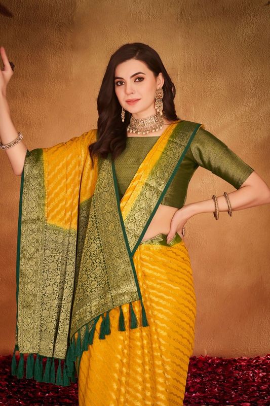 Yellow Wevon Jacquard Designer Georgette Saree
