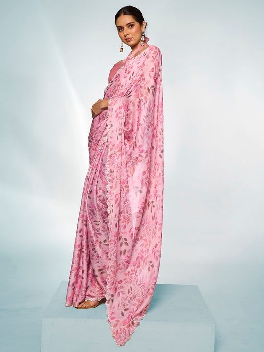 Pink Designer Printed Satin Georgette Saree