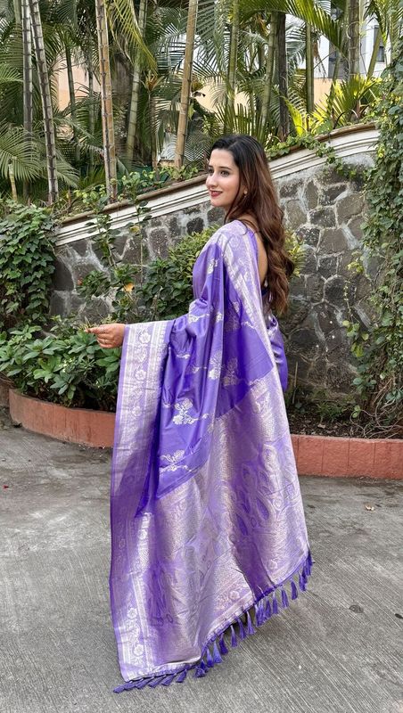 Purple Wevon Jacquard Jari Designer Banarasi Silk Saree