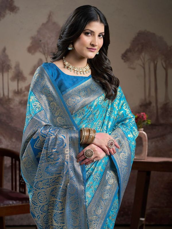 Blue Wevon Rich Pallu Designer Lichi Silk Saree