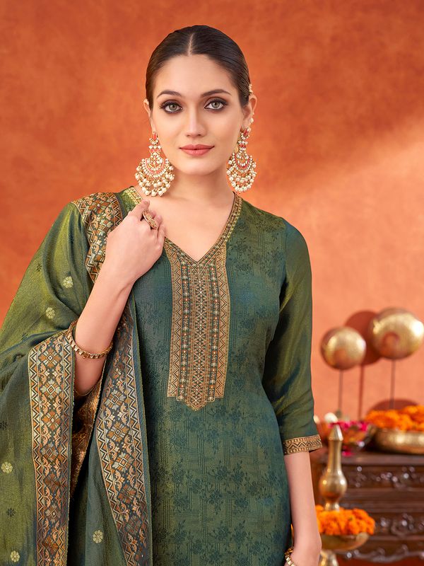 Teal Pure Gold Tissue Silk Kurtas