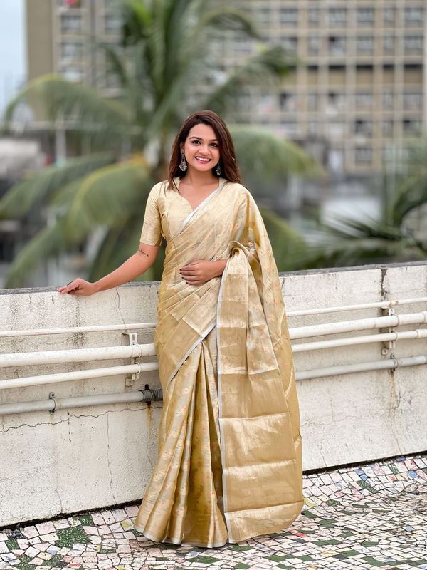 Yellow Color Tissue Silk Saree With Weaving Jari Meenakari Designer Looks