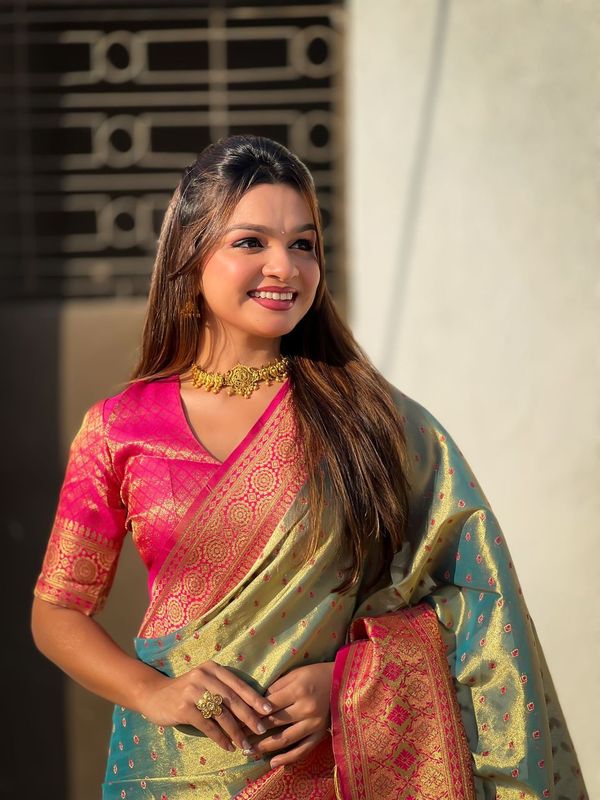 Blue Heavy Wevon Jari Designer Tissue Silk Saree