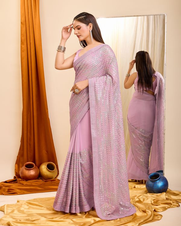 Purple Heavy Sequance Embroidery Work Georgette Saree