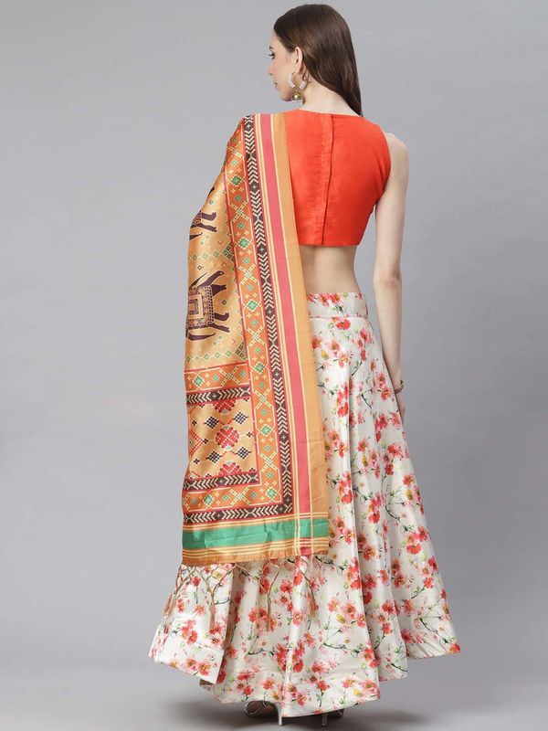 Ethnic Motifs Digital Print Shiney Satin Croptop Lehenga Choli With Blouse For Women and Girls