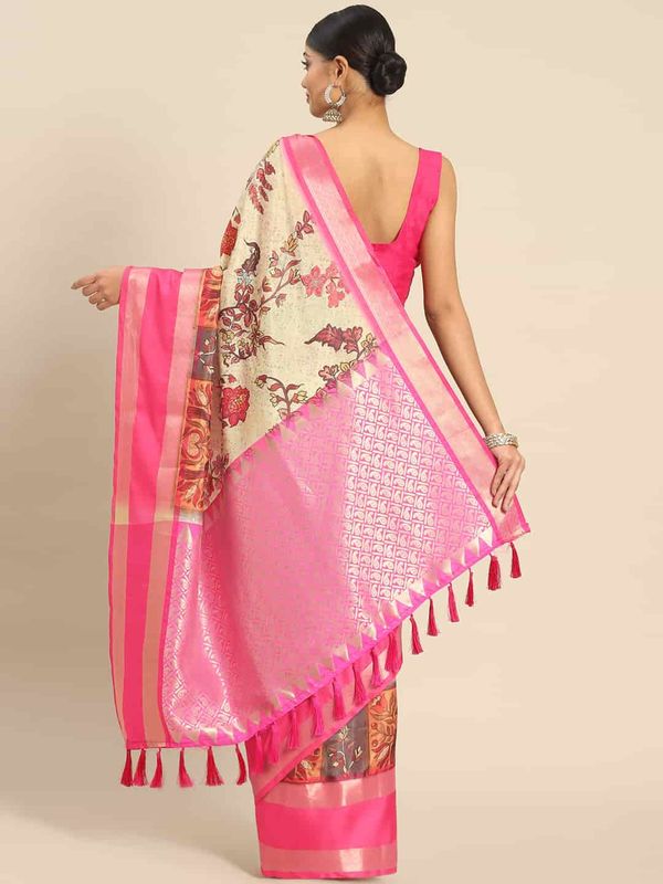 Beige Women's Kanjeewaram Digital Printed Saree