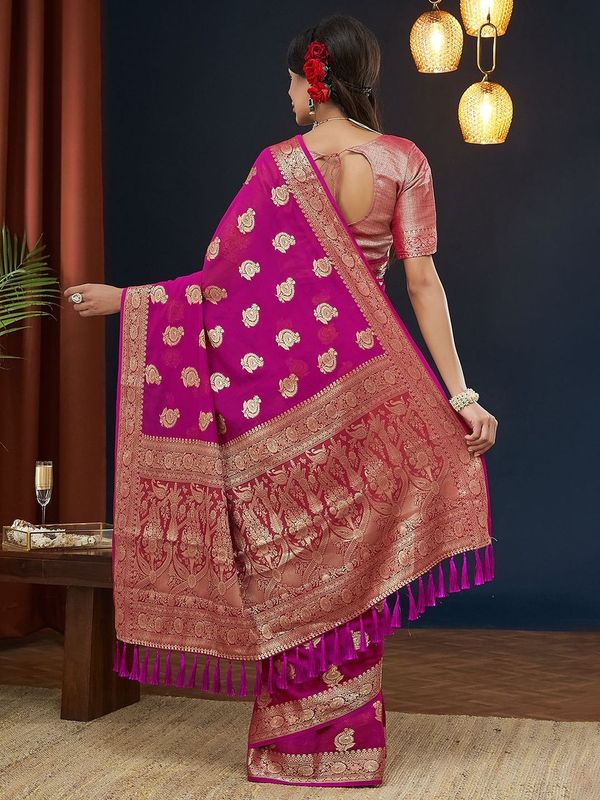 Pink Wevon Jacquard Designer Georgette Saree