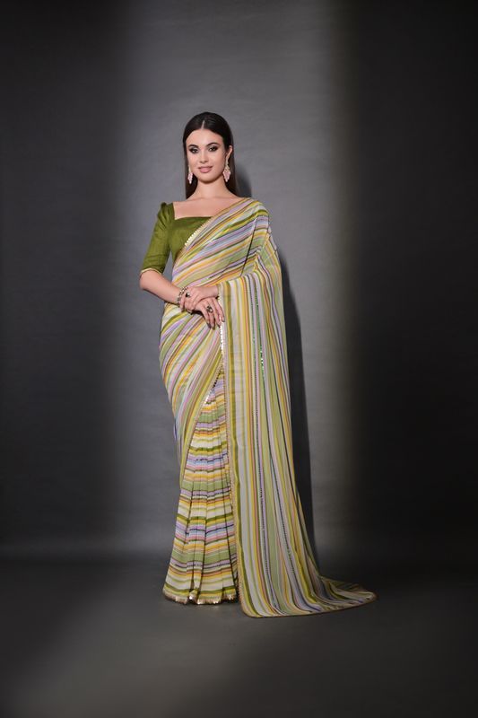 Multy Sequance Lining Embroidery Work Georgette Saree