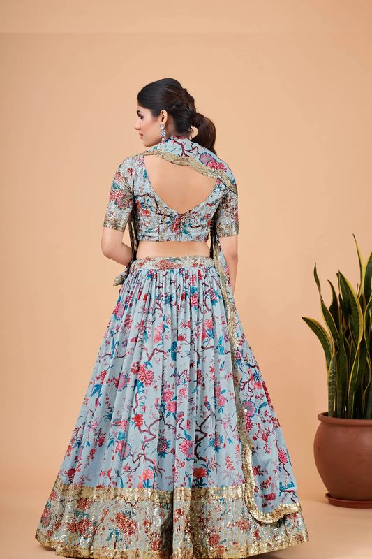 Digital Print Satin Silk Fabric Stitched Lehenga Choli With Jequared Blouse and Assami Silk Thread Work Dupatta For Women and Girls In Festive Party And Traditional Wear