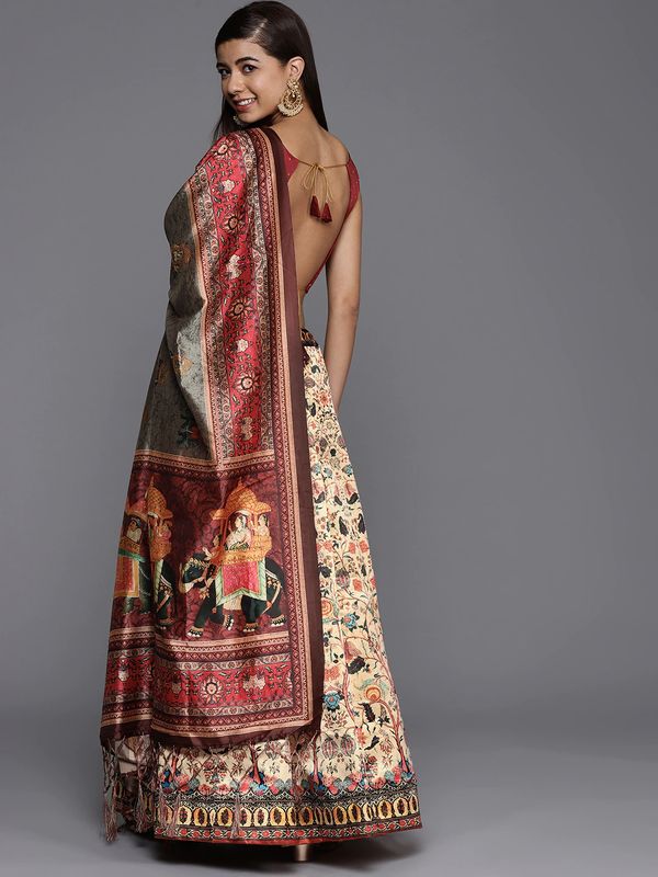Bandhni Patola Type Digital Print Shiney Satin Croptop Lehenga Choli With Blouse For Women and Girls