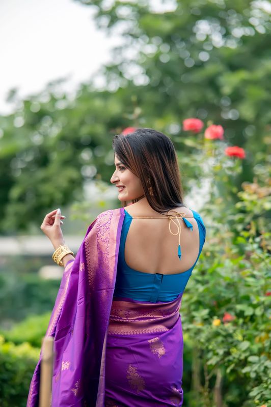 Purple Wevon Jari Designer Tussar Silk Saree