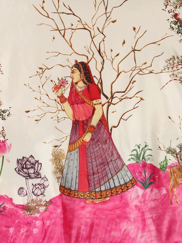 Digital Print Satin Silk Fabric Stitched Lehenga Choli With Jequared Blouse and Assami Silk Thread Work Dupatta For Women and Girls In Festive Party And Traditional Wear