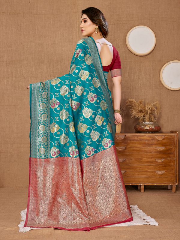 Blue Weaving Jari Designer Banarasi Silk Saree