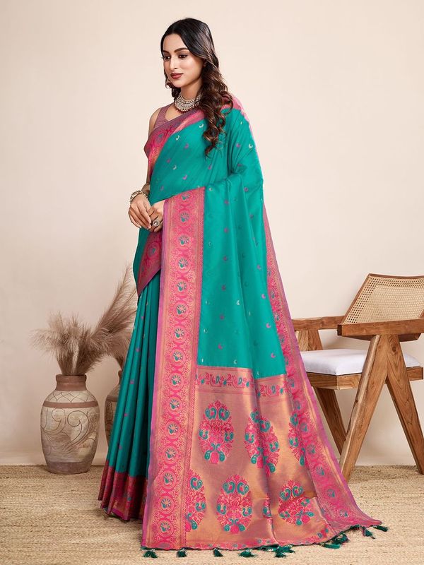 Rama Heavy Wevon Designer Jacquard Silk Saree