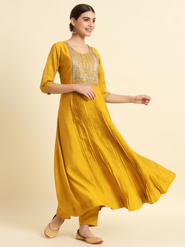 Yellow Pure Chanderi Silk Straight Kurta