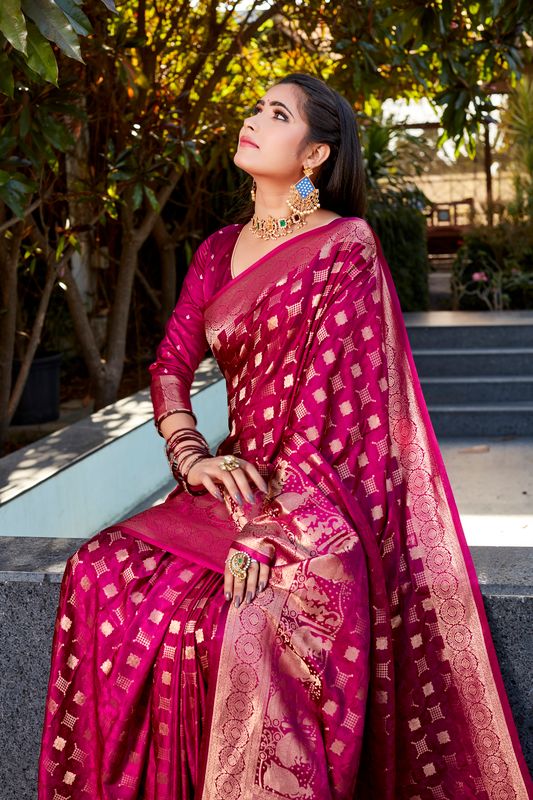 Burgundy Heavy Jacquard Weving Designer Satin Silk Saree