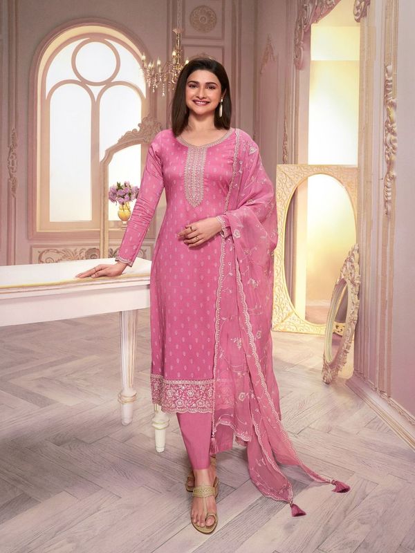 Pink Color Silk Georgette Ethnic Partywear Designer Printed With Embroidery Work Salwar Kameez