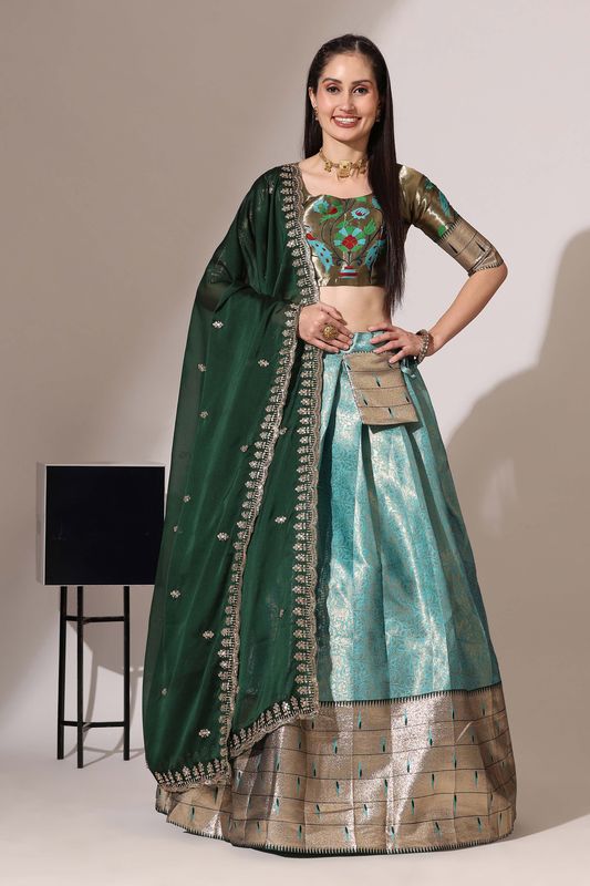 Light Blue Jacquard Jacquard Work Lehenga