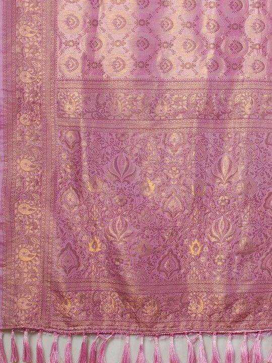 Lavender Kanjeevaram Woven Saree With Tassels on Pallu and Stitched Lavender Blouse
