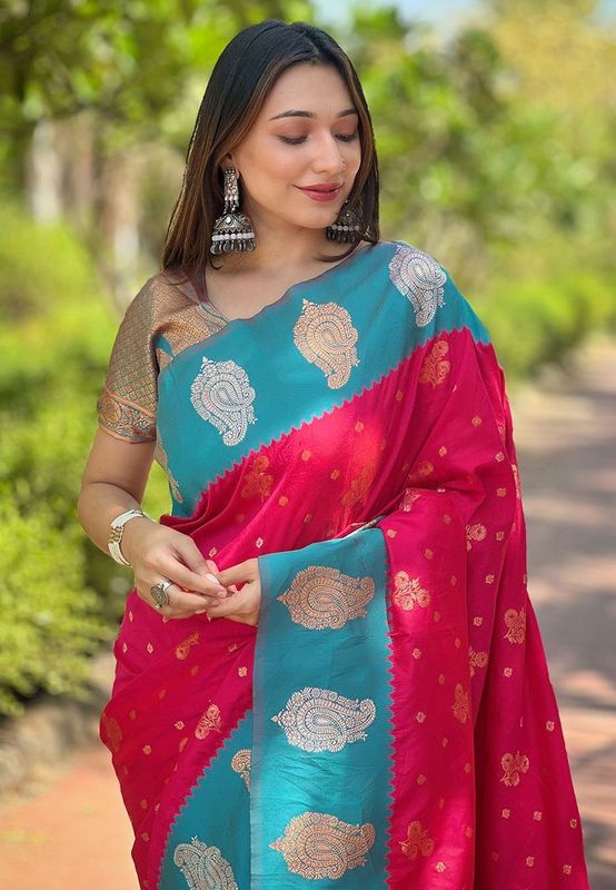 Pink Heavy Wevon Jari Designer Soft Silk Saree