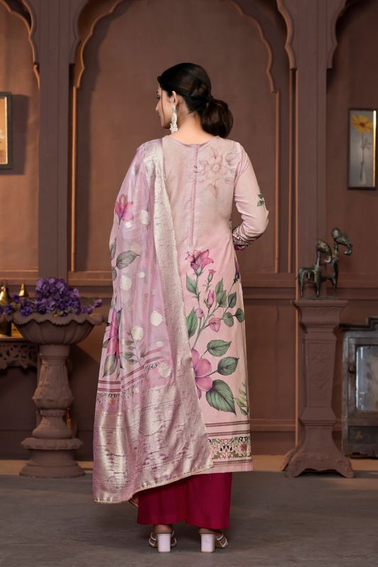 Pink Cembric Cotton Wevon Designer With Printed And Hand Work Graceful Wedding Wear Salwar Kameez