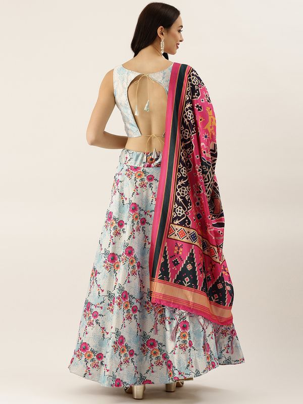 Digital Print Satin Silk Fabric Stitched Lehenga Choli With Jequared Blouse and Assami Silk Thread Work Dupatta For Women and Girls In Festive Party And Traditional Wear