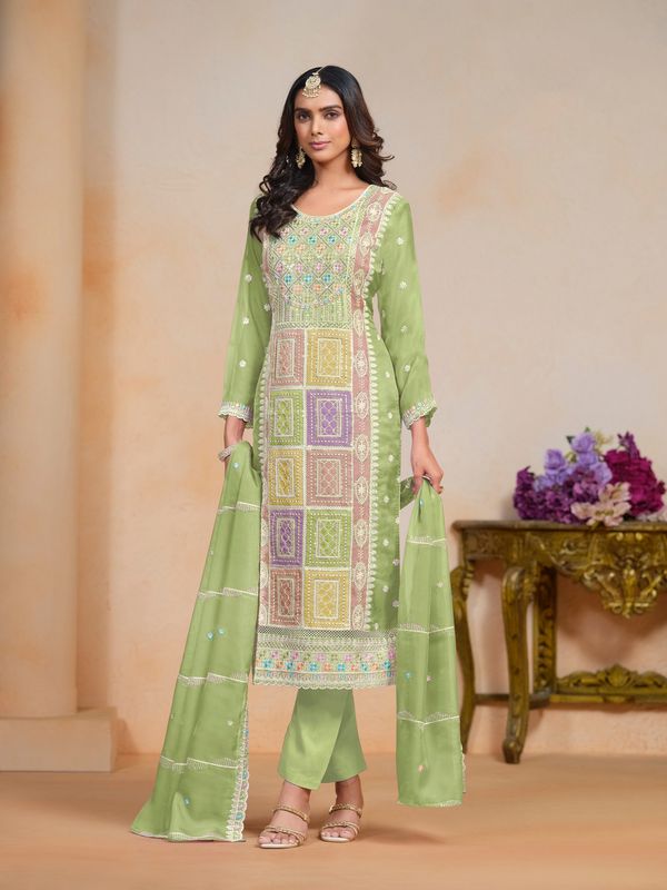 Green Color Organza Salwar Kameez With Designer Embroidery Work