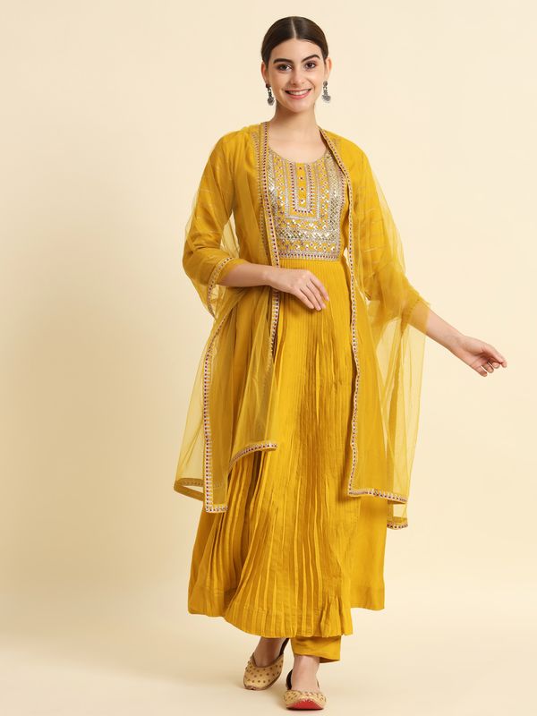Yellow Pure Chanderi Silk Straight Kurta