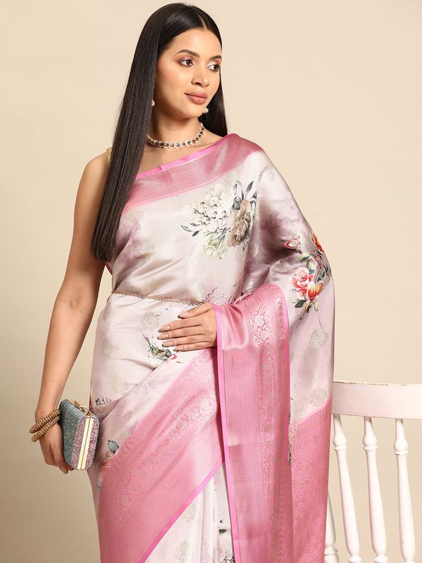 Pink Women Kanchipuram Silk Printed Saree
