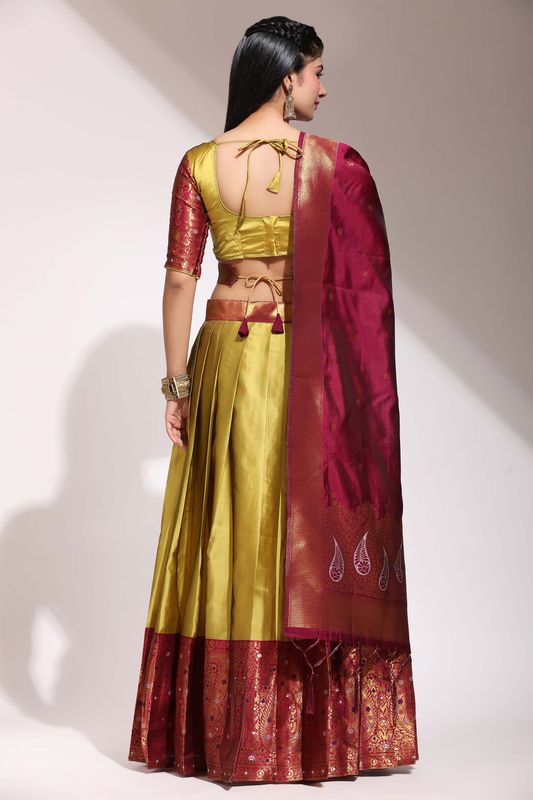 Yellow Lichi Silk Jacquard Work Lehenga