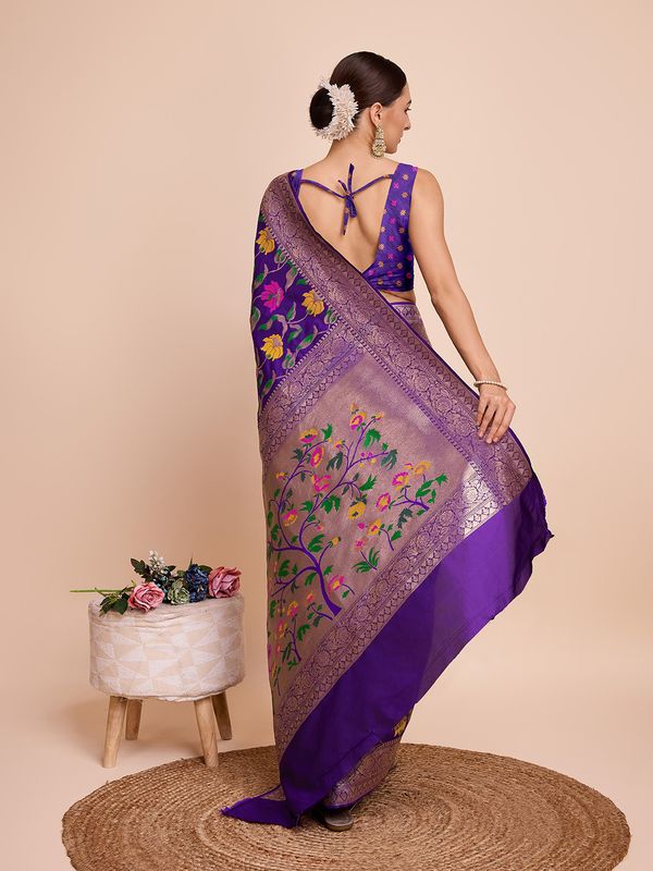 Lavender Weaving Meenakari Designer Paithani Silk Saree