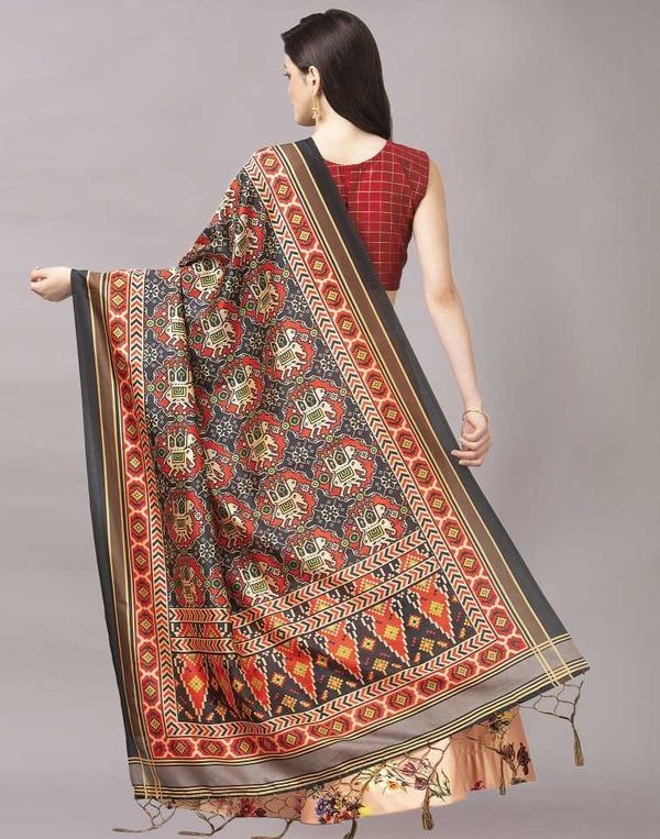 Digital Print Satin Silk Fabric Stitched Lehenga Choli With Jequared Blouse and Assami Silk Thread Work Dupatta For Women and Girls In Festive Party And Traditional Wear