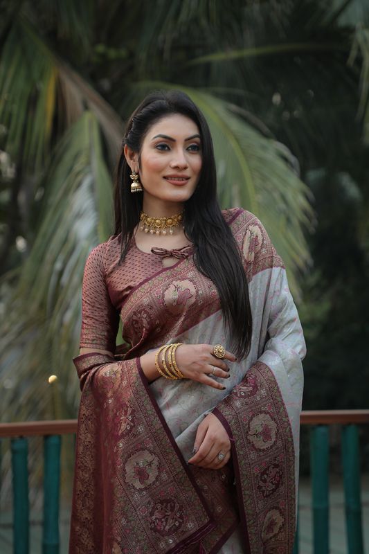 Grey Weaving Kanjivaram Designer Kanjivaram Silk Saree