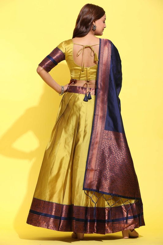 Yellow Lichi Silk Jacquard Work Lehenga