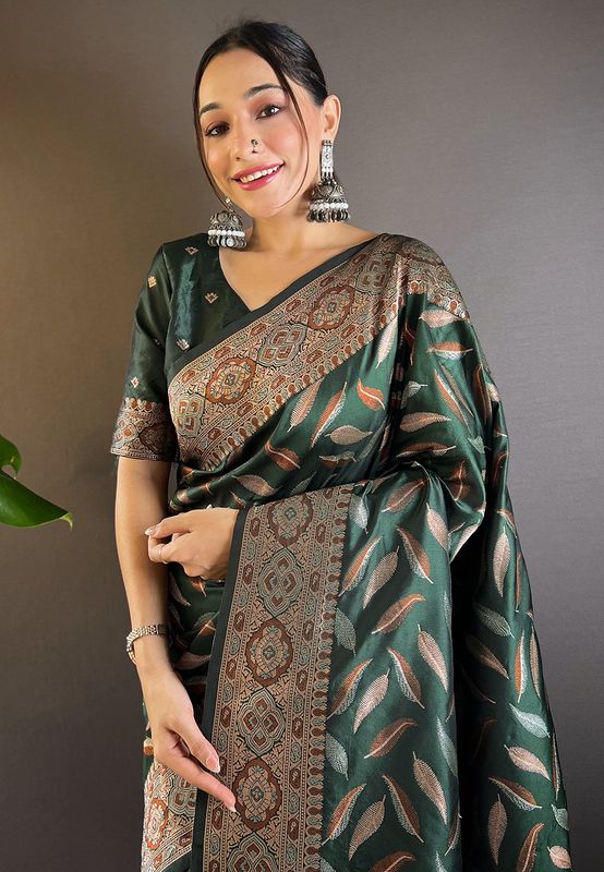 Green Soft Silk Wevon Jari Designer Ethnic Indian Looks Heavy Designer Saree