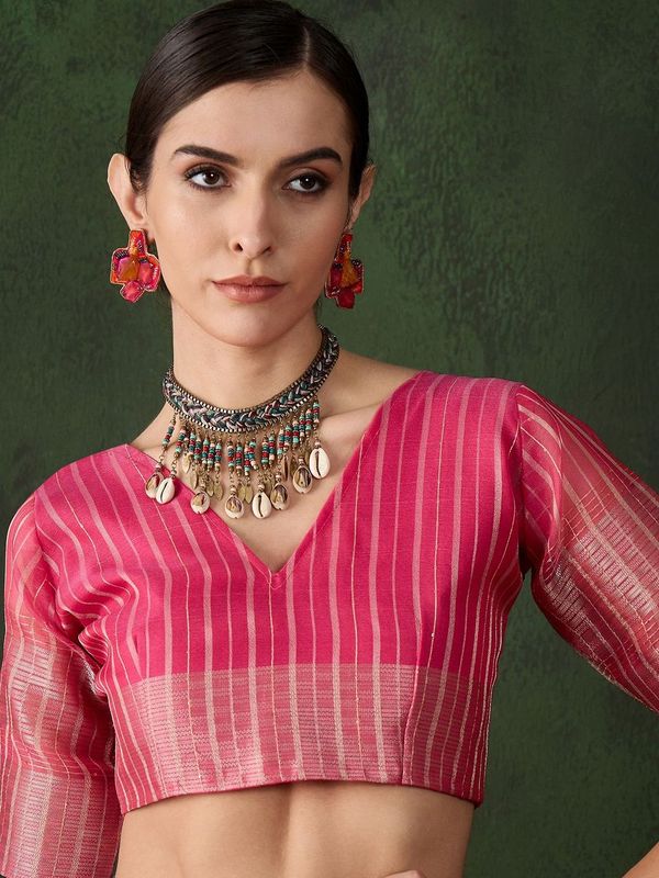 Pink Wevon Designer Khadi Organza Saree