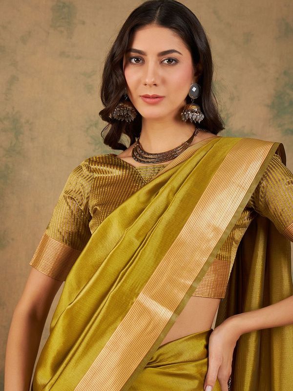 Yellow Wevon Jari Designer Cotton Organza Saree
