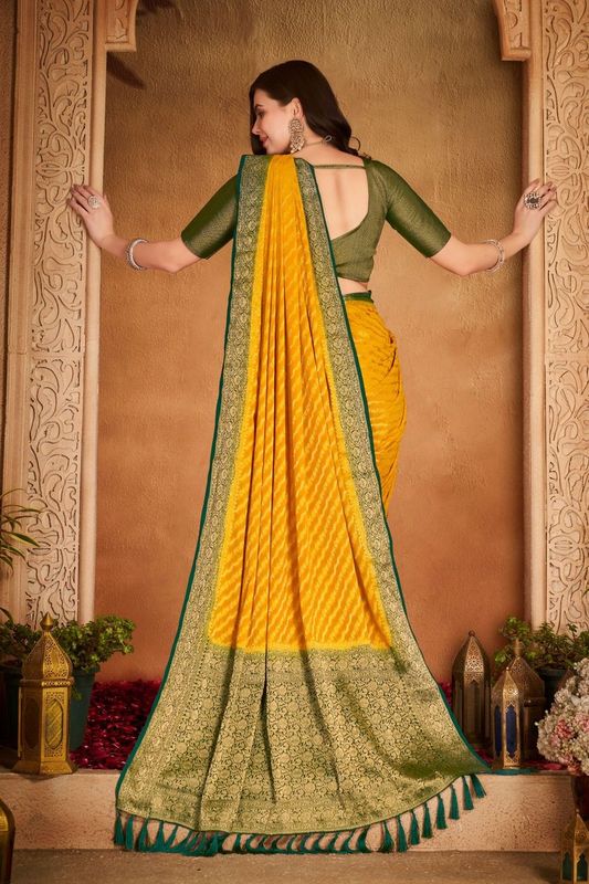 Yellow Wevon Jacquard Designer Georgette Saree