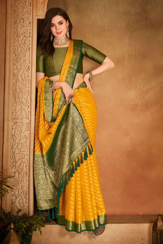 Yellow Wevon Jacquard Designer Georgette Saree